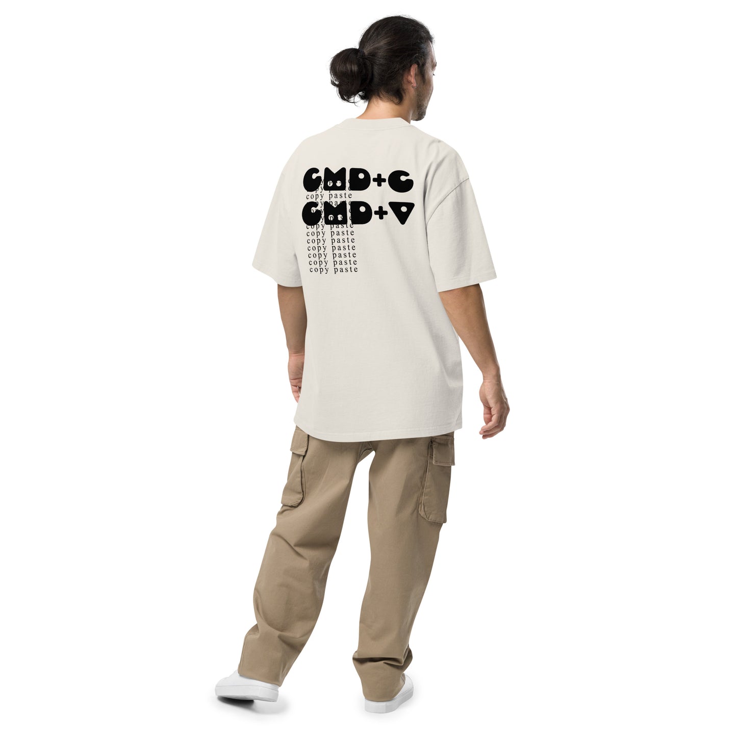 Oversized SIJ CMD Matrix Faded T-Shirt Dyed Cotton White Official She Is Jules Merch Apple Music Spotify Bay Area Music Streetwear Back Wide Male Model