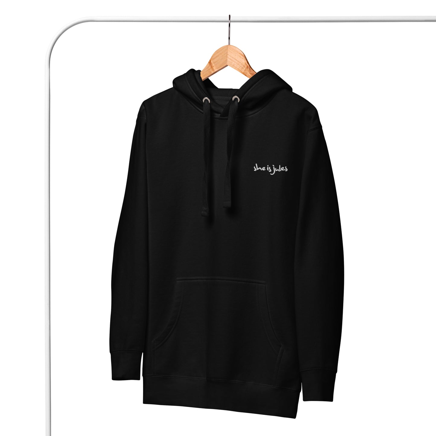 Premium Embroidery Copy Paste Hoodie She Is Jules Official Merch Spotify Apple Music Bay Area Outerwear Streetwear Hanger Front
Black