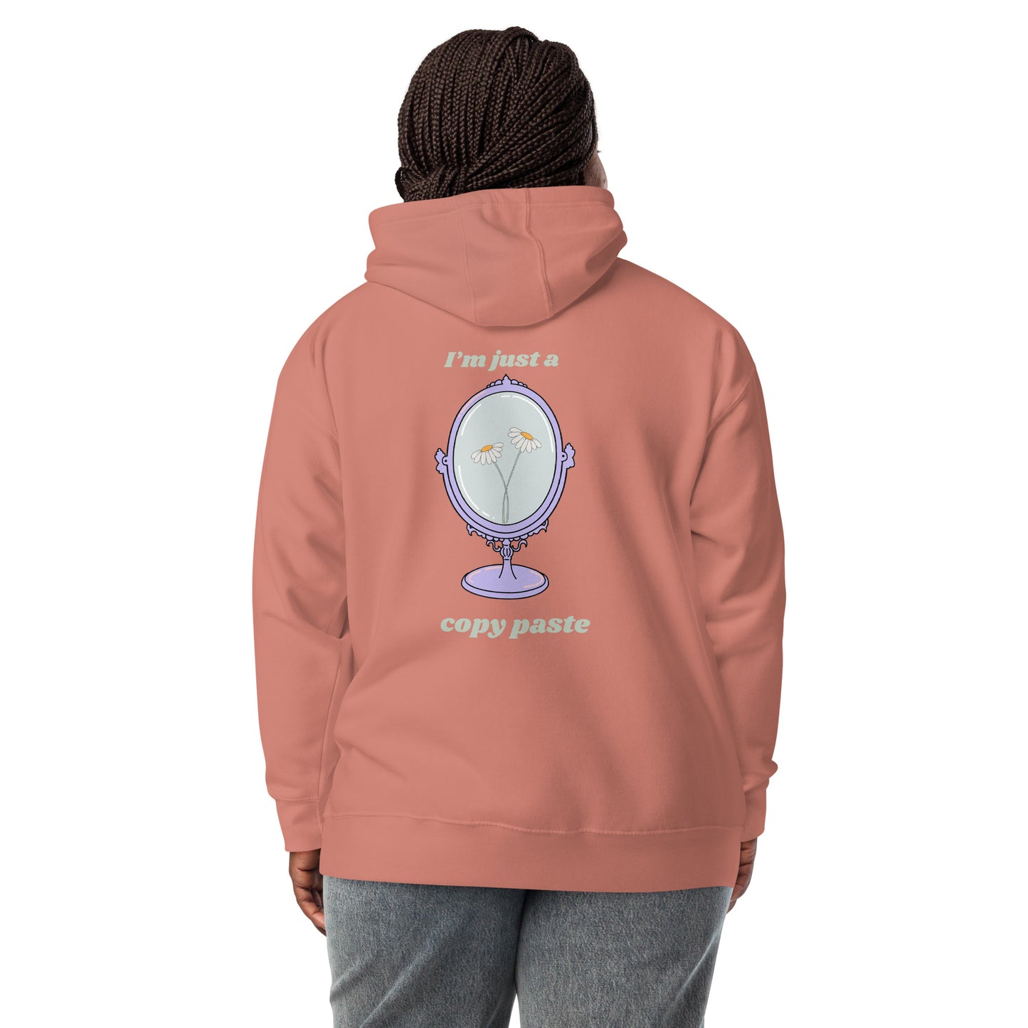 Printed SIJ Copy Paste Pastel Hoodies She Is Jules Official Music Merch on Spotify and Apple Music Bay Area Streetwear Red back model