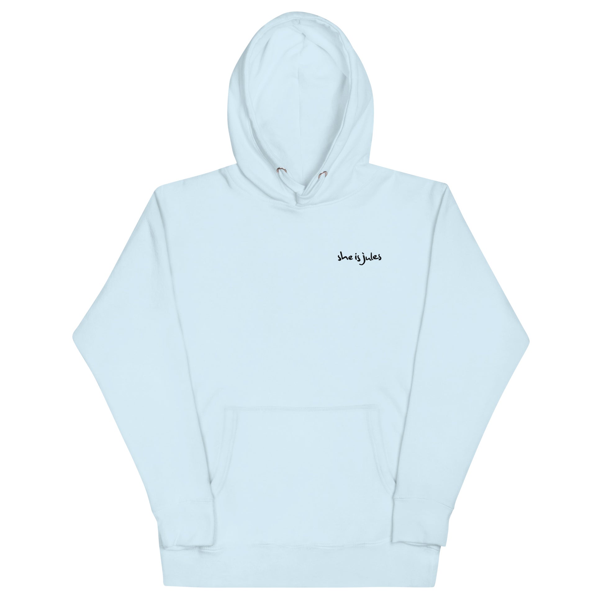 Printed SIJ Copy Paste Pastel Hoodies She Is Jules Official Music Merch on Spotify and Apple Music Bay Area Streetwear Baby Blue Front